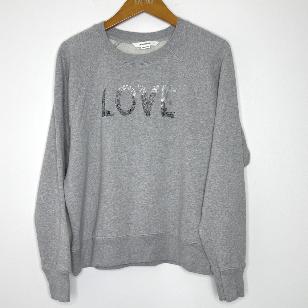 Zadig‎ & Voltaire Upper Love Heathered Cotton Sweatshirt Gray Size M